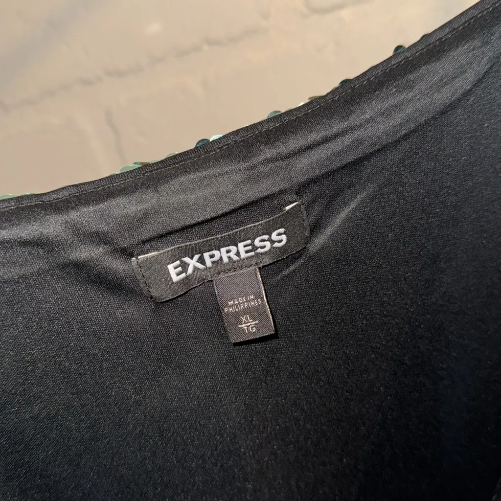 Express ombre Sequin Dress party xl lined adjustable straps tank style gradient - Image 3