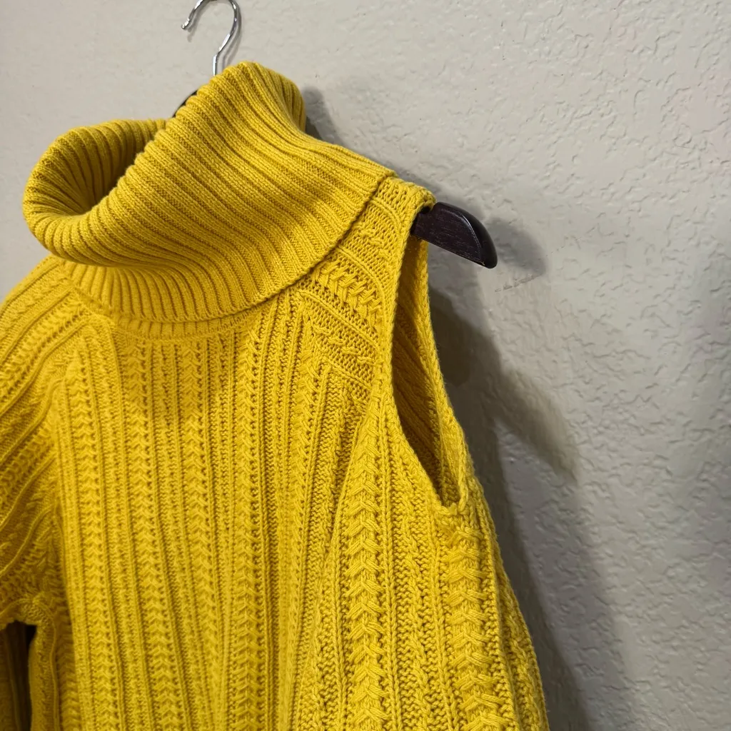 Studio Park Mustard Yellow Cable Knit Cowl Neck Cold Shoulder Sweater Small S - Image 4