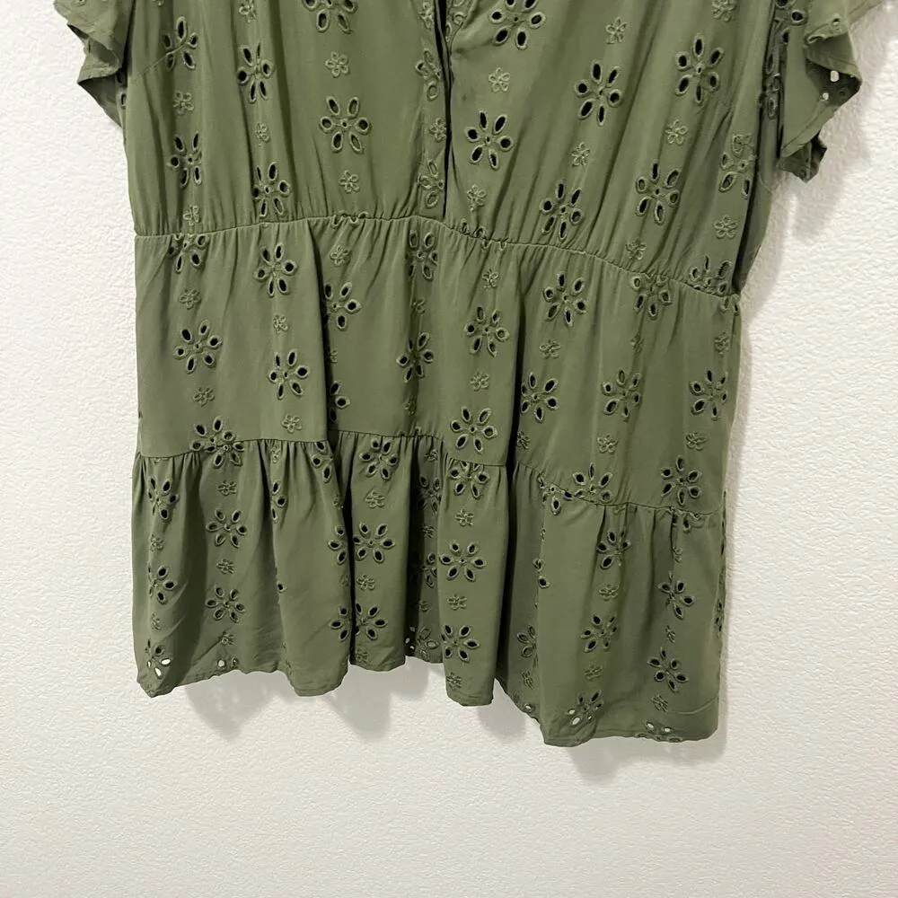 [Torrid] Green Babydoll Eyelet Tiered V-Neck Flutter Sleeve Blouse NWT Size 1X - Image 8