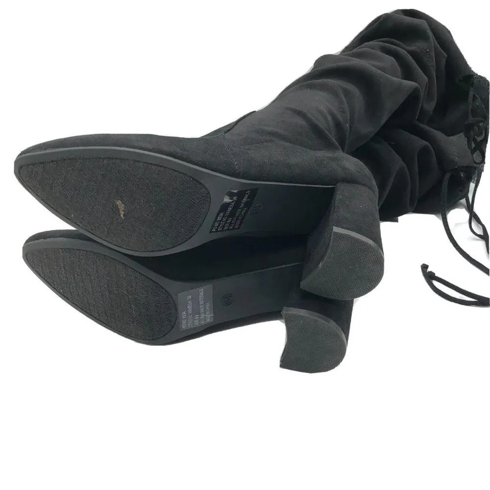 Breckelles Boots Knee High Faux Suede Slouchy Block Heel Pointed Toe Black 6.5 - Image 5