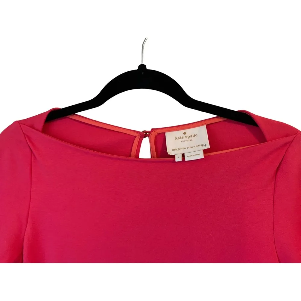 Kate Spade Solid Pink Fit & Flare Mini Dress Boatneck 3/4 sleeve - Image 8