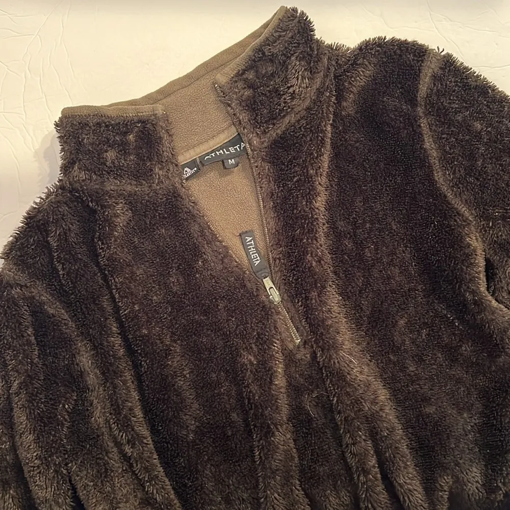 Athleta Womens Medium Polartec Jacket Green Fleece Lined 1/4 Zip Fuzzy Pullover - Image 7