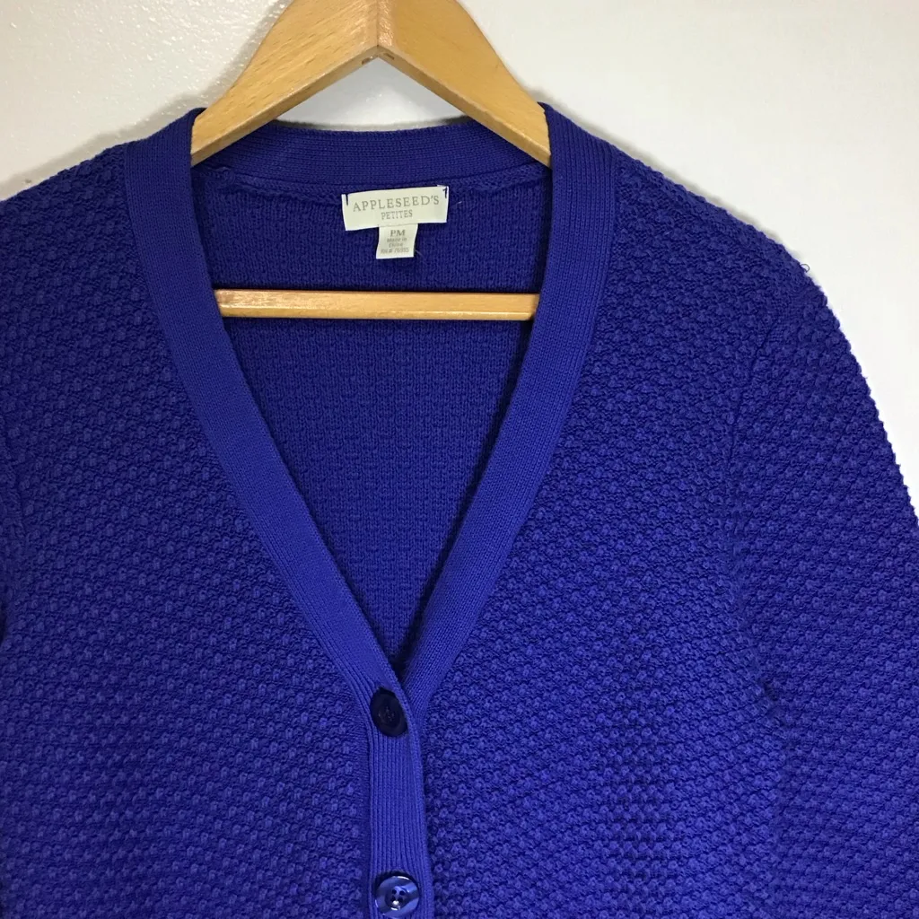Chunky Knit Cardigan Sweater GrandpaCore Cobalt Royal Blue Petite M Appleseeds Size undefined - Image 3