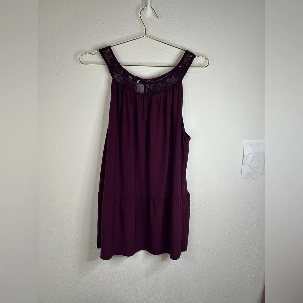 Sweet Rain 2XL Sleeveless Burgundy Tunic Top with Lace Yoke Flowy Elegant - Image 4
