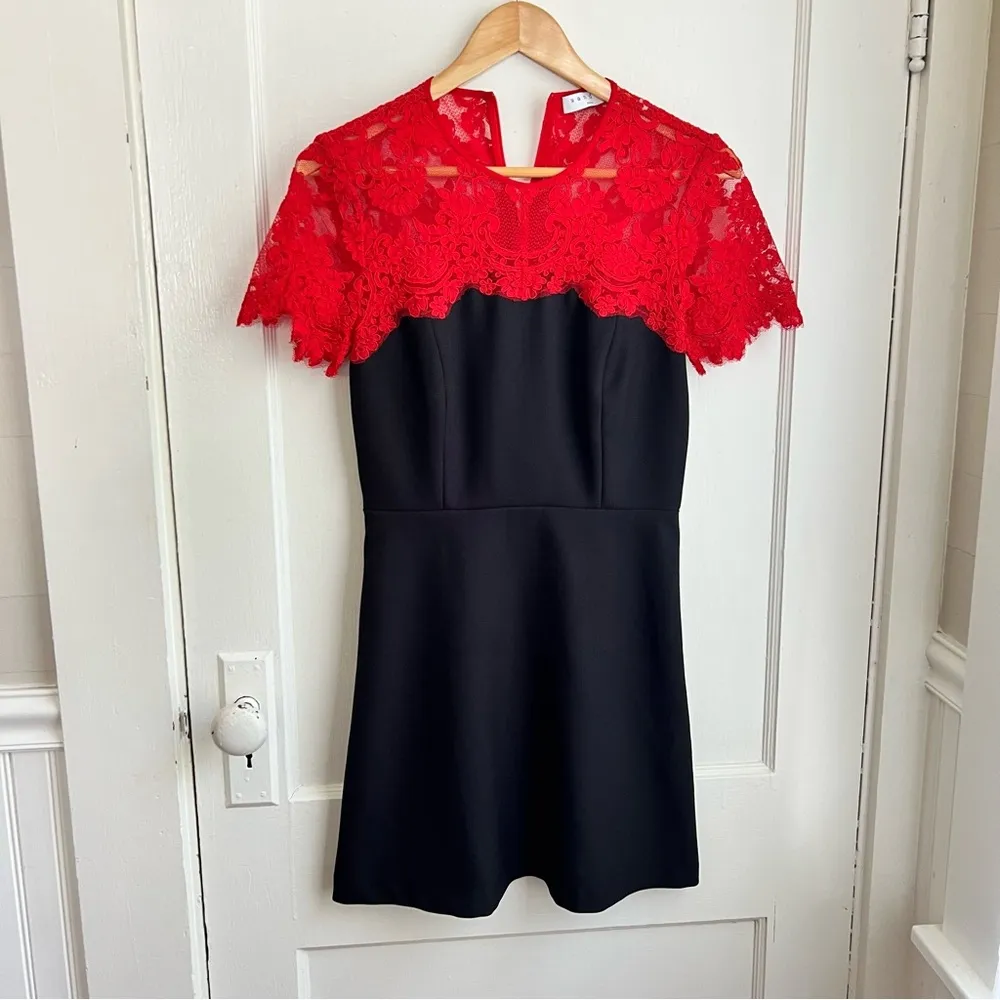 Sandro Paris Gigi Black Red Lace A-line Mini Dress Designer Emily in Paris - Image 12