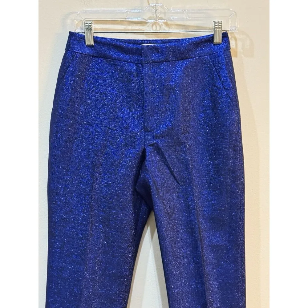 L'agence Mid Rise Tapered Straight Leg Glitter Blue Metallic Dress Pant Size‎ 2 - Image 3
