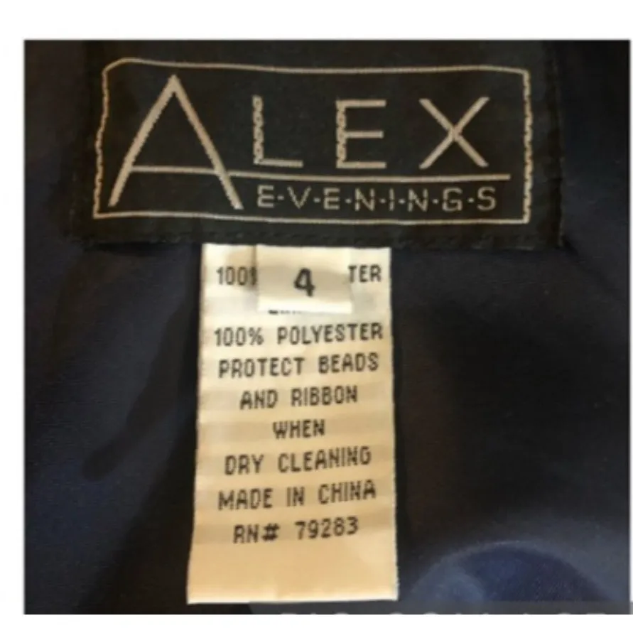 Y2K Alex Evenings navy beaded slip cowl neck floral satin formal Gown small - Image 11