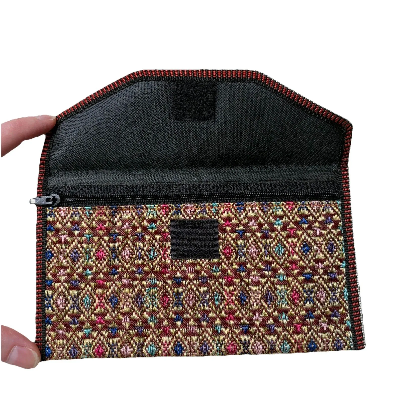 Vietnam Hand Stitch Embroidery Zipper Wallet Clutch Green, Blue Pink Red Gold - Image 3