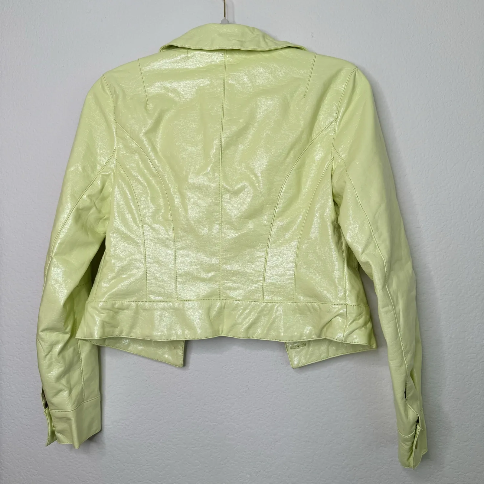 Urban Outfitters Xander Vinyl Cropped Jacket in Lime - Image 5