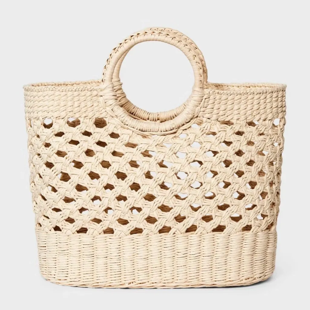 Stylish Straw Circle Handle Tote Handbag - A New Day™ Ivory - Image 5