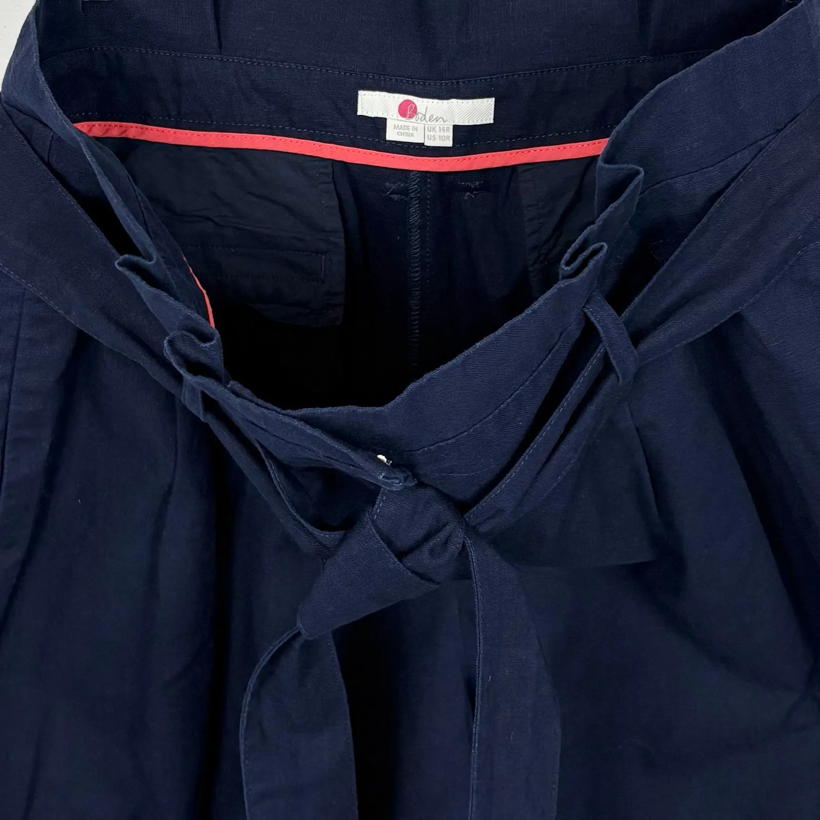 Boden St. Ives High Rise Paperbag Waist Linen Blend Trouser Pants Belt Blue 10R Size 10 - Image 10