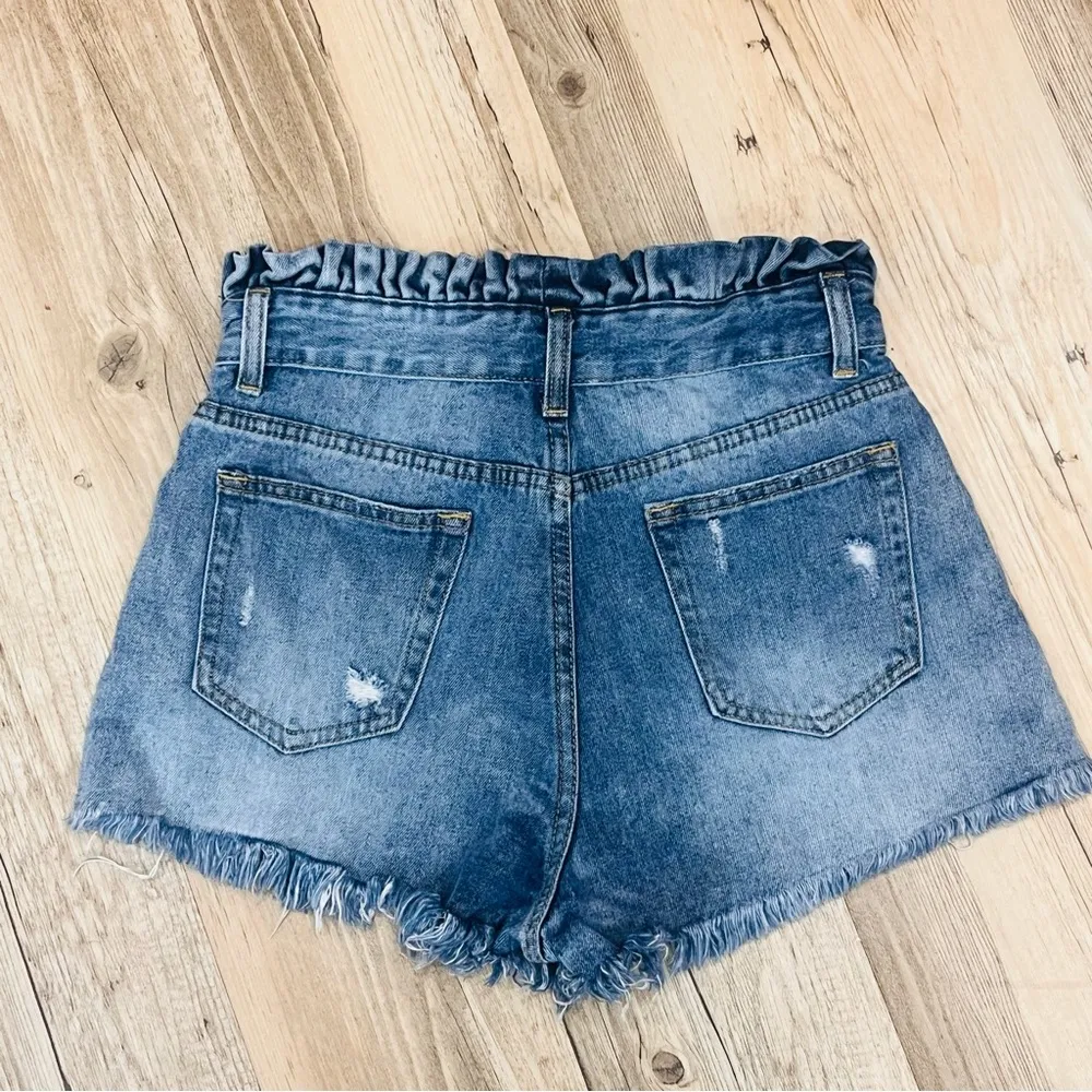 Hayden Los Angeles RUFFLE WAIST DENIM SHORT paper bag raw hem size small - Image 6