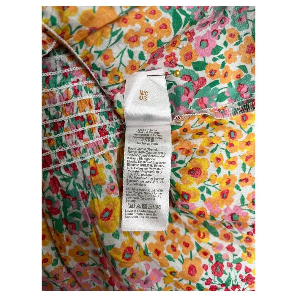 New J Crew Top Womens M Smocked Ditsy Floral Tie Shoulder Straps Tank Multi - Image 7