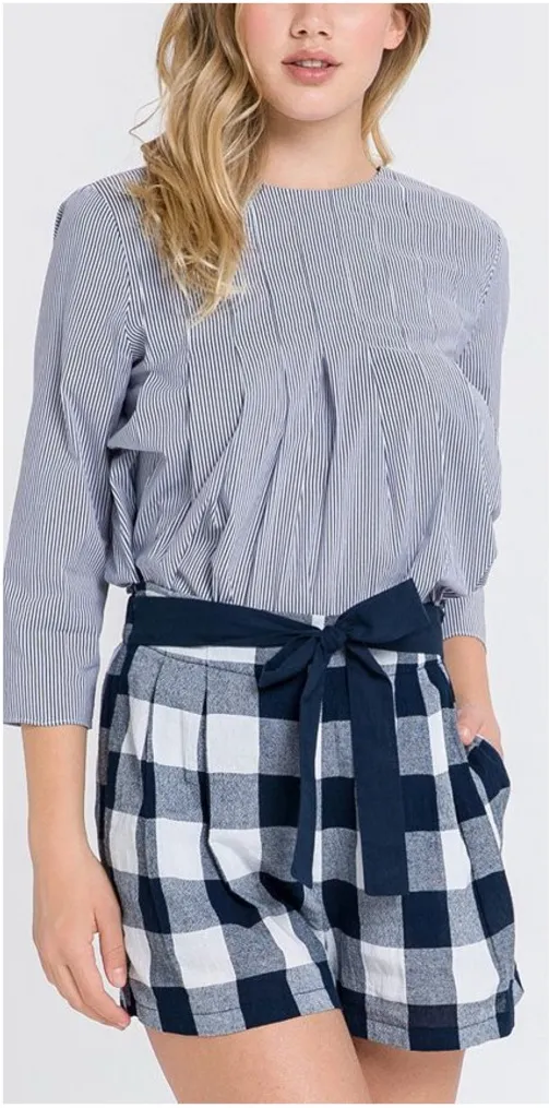 English Factory Pleated Stripe Top with Back Ribbon Blue/White NWT Size XS - Image 1