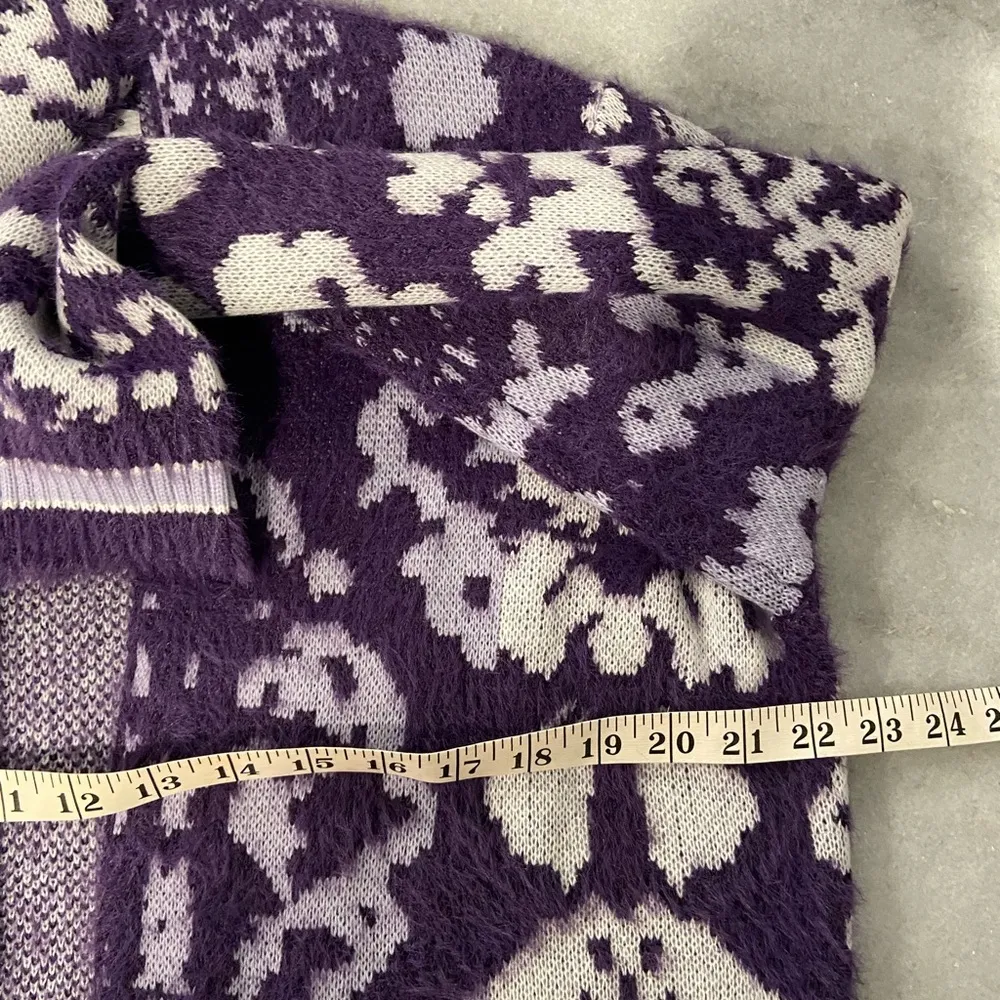 NWOT Serengeti Size M Purple White Fuzzy Oversized Open Front Knit Long Cardigan Size M - Image 10