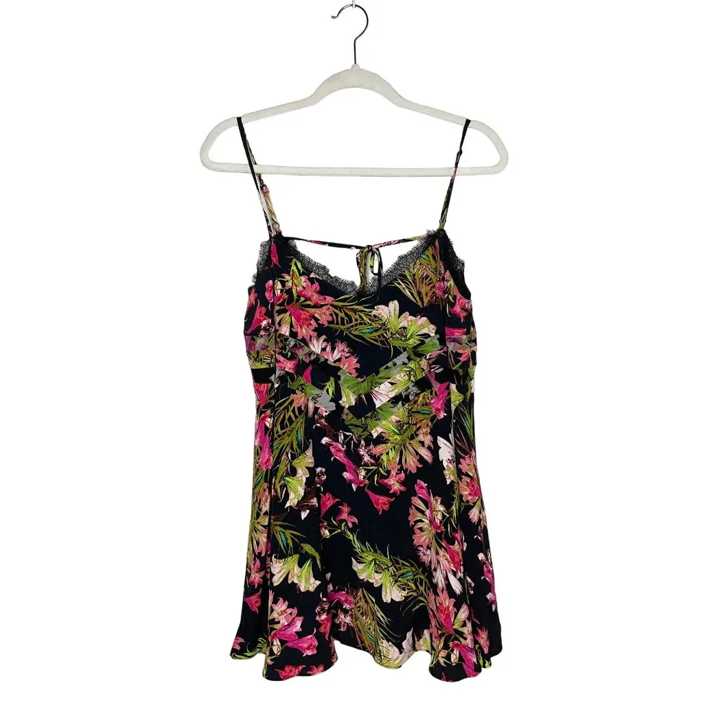 Lovers + Friends Floral Bahia Babydoll Dress Size Medium Lace Trim Black V-back - Image 2