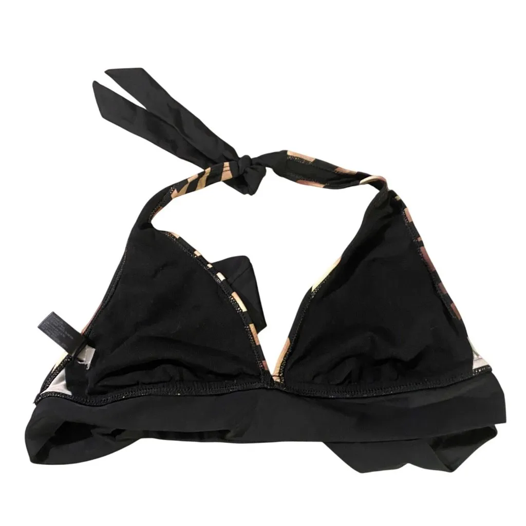 Ana Zebra Print Halter Bikini Top Size 8 Adjustable Ties Women's Swimwear Black - Image 2