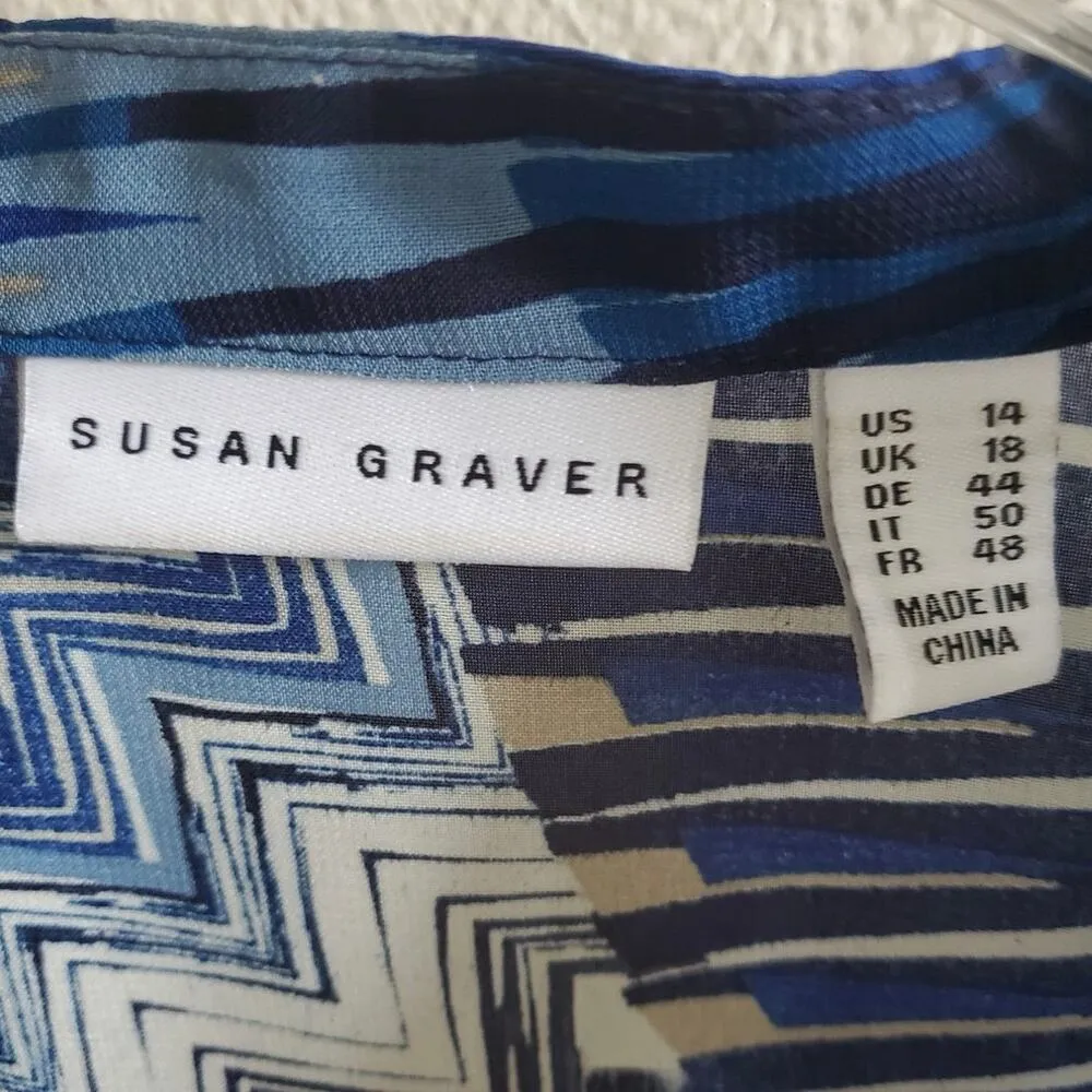Susan Graver Beautiful Sheer Blue White Top Size 14 Business Office Teacher - Image 3