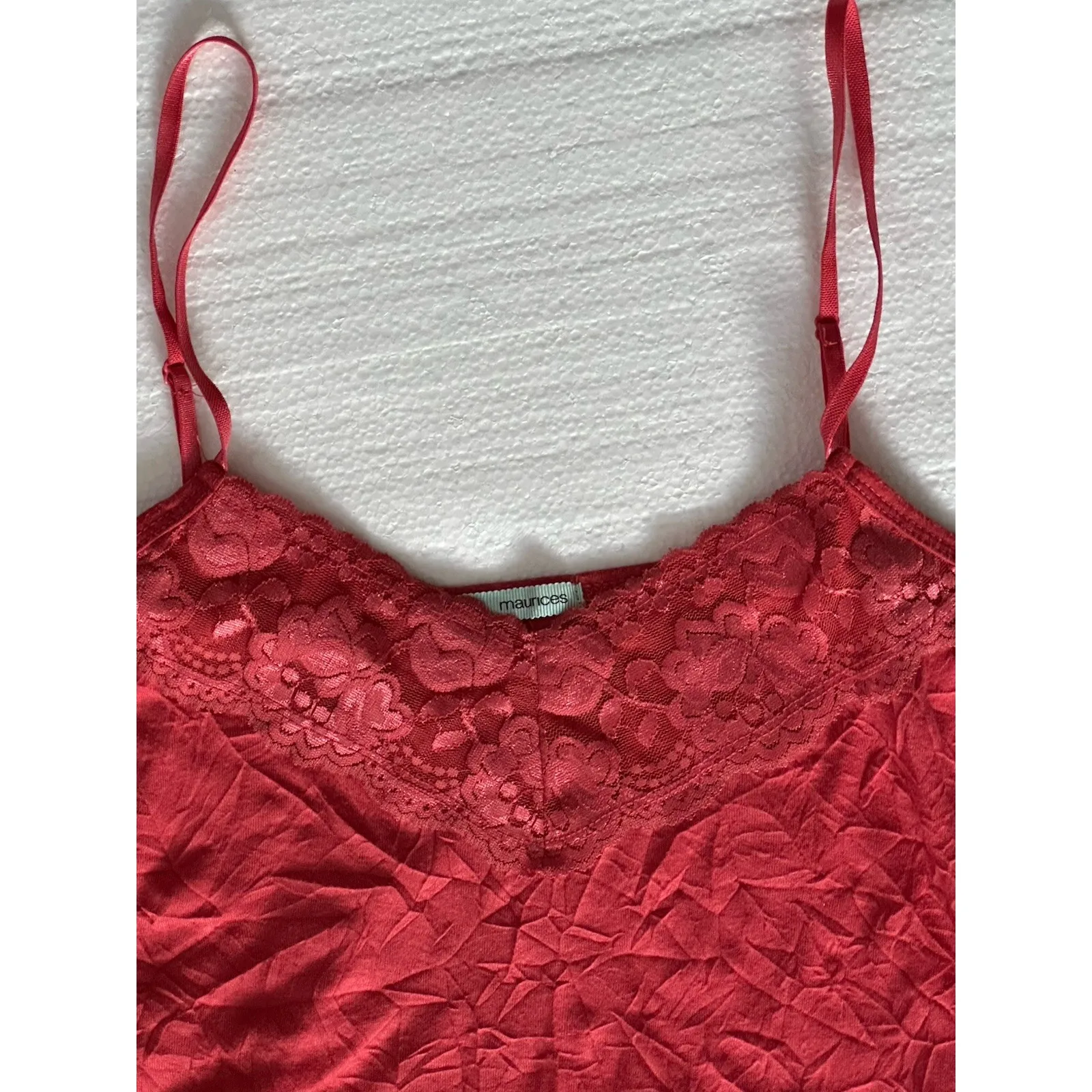 Maurices Women Lace Trim Y2K Cami Tank Top Size M Pink Crinkle Fairy 90s Boho‎ - Image 2