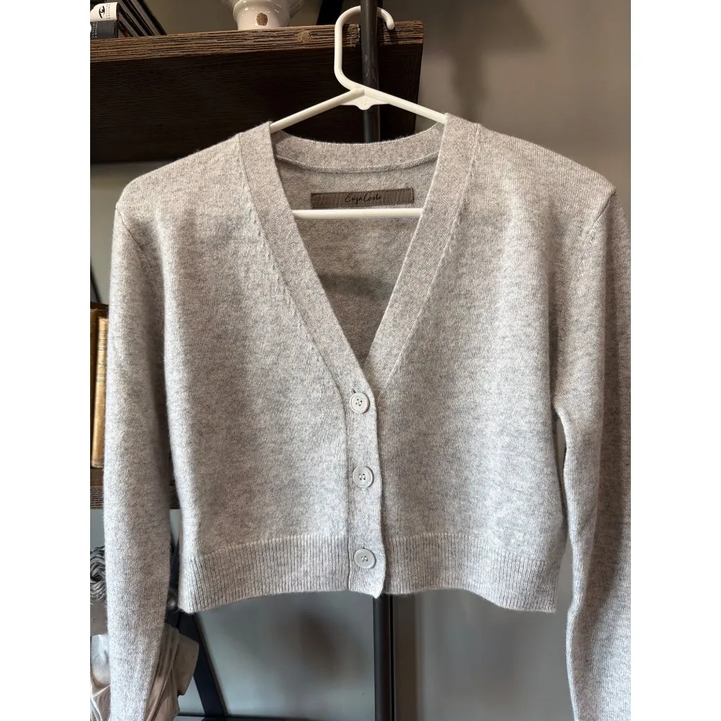 Enza Costa Cropped Cashmere V Neck Cardigan Heather Gray Womens Size Small - Image 2