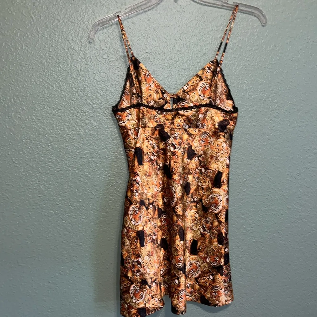 Vintage Shirley Of Hollywood Neglige Babydoll Nightie Lingerie Lion Tiger Animal Orange Size L - Image 5