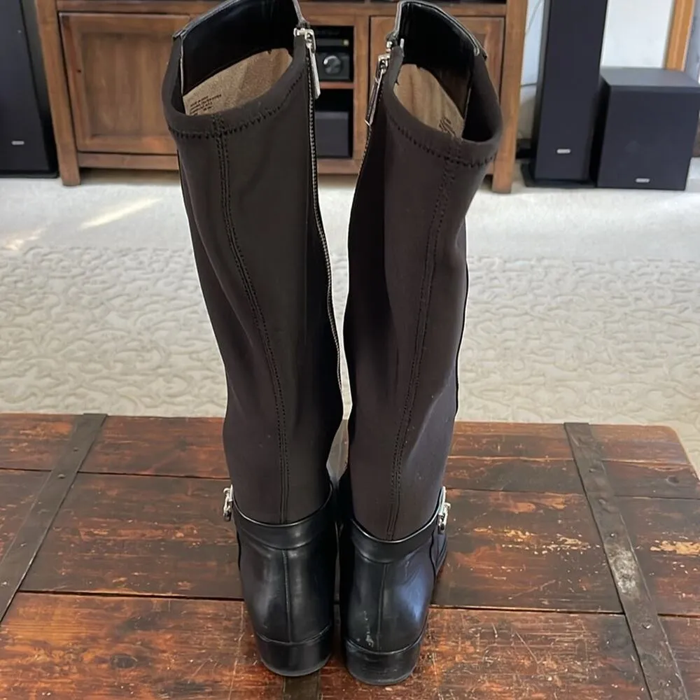 Michael Kors Black Leather and Stretch Fabric Hamilton Tall Boots Size 8 - Image 2