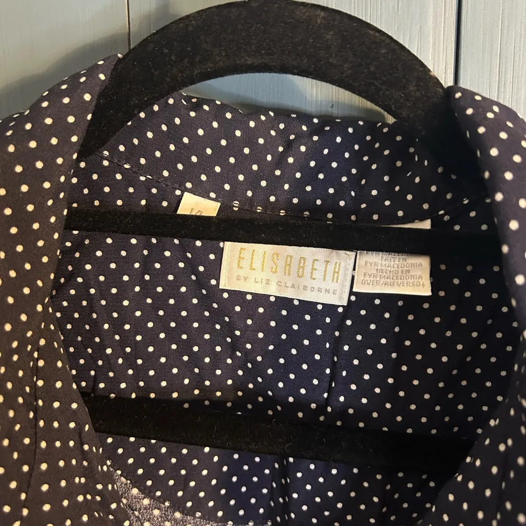 Vintage Elisabeth Liz Claiborne Dark Blue / White Polka Dot Top & Shorts | Sz 14 - Image 2