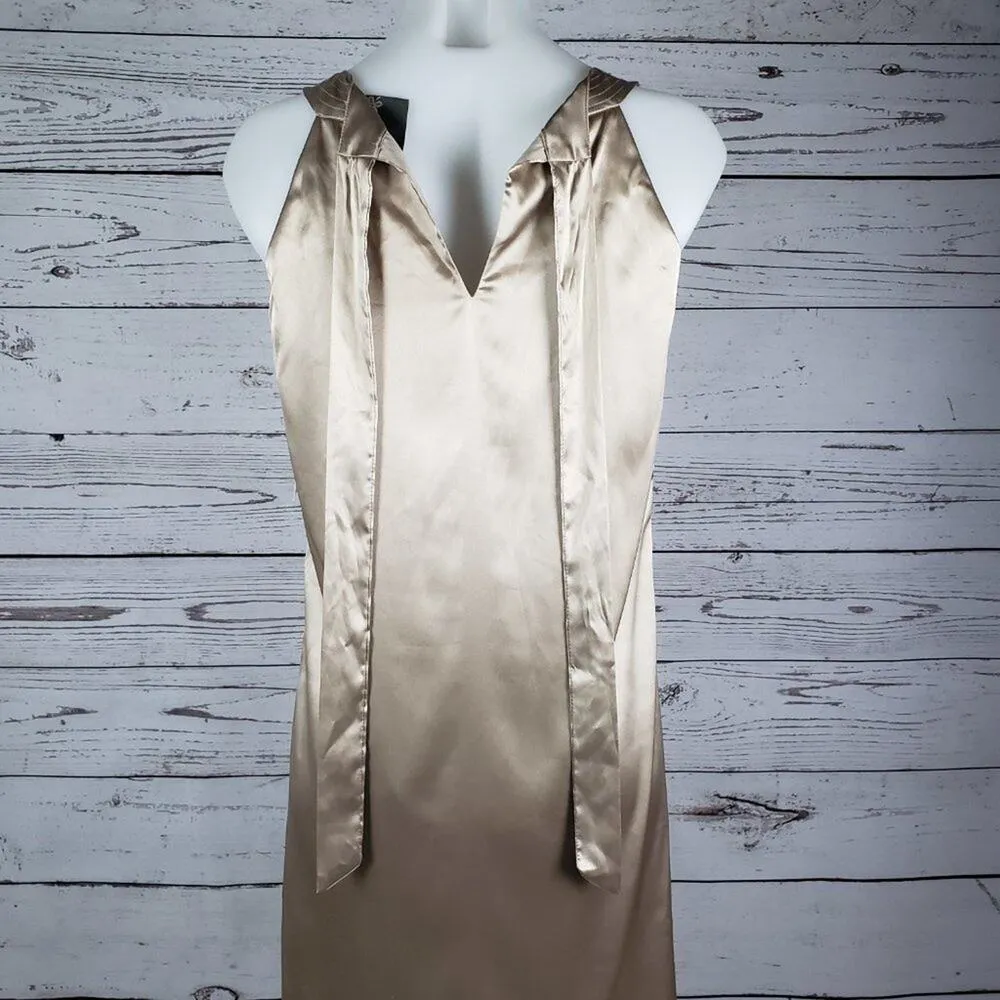 NWT Taylor Halter Ribbon Neck Sleeveless Floral Flower Slip Dress Women’s Size 2 Tan - Image 7