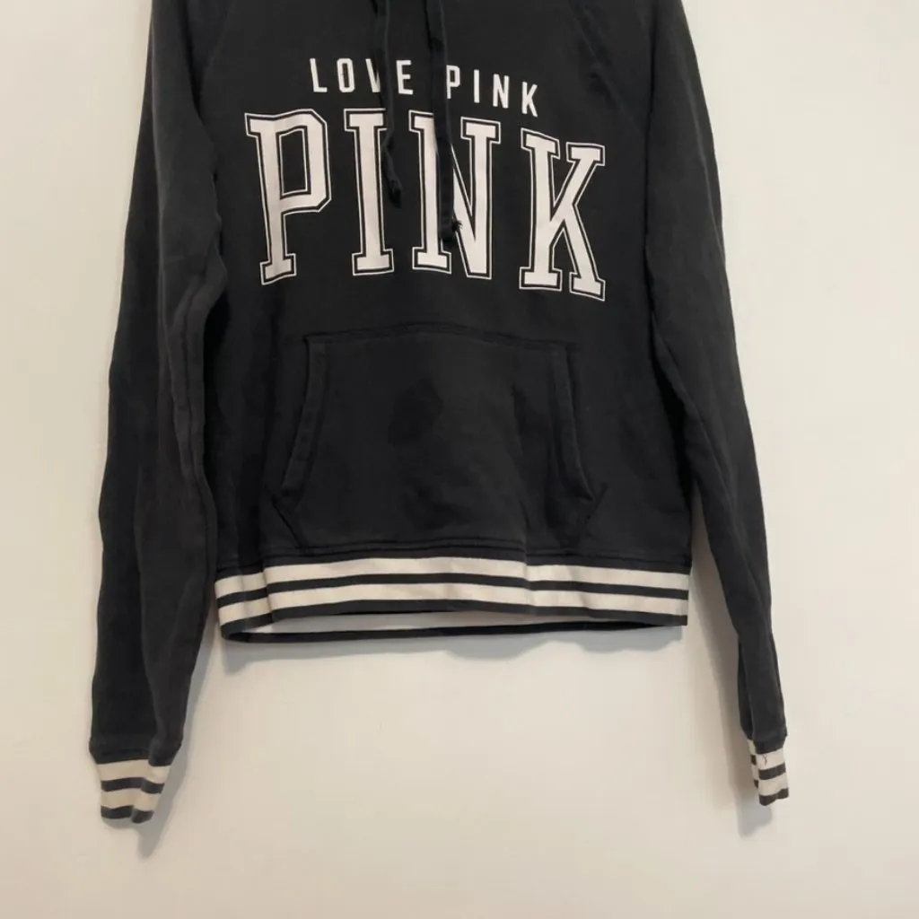 VS PINK VICTORIA'S SECRET Perfect Pullover Black White Logo Hoodie Sweatshirt M - Image 4