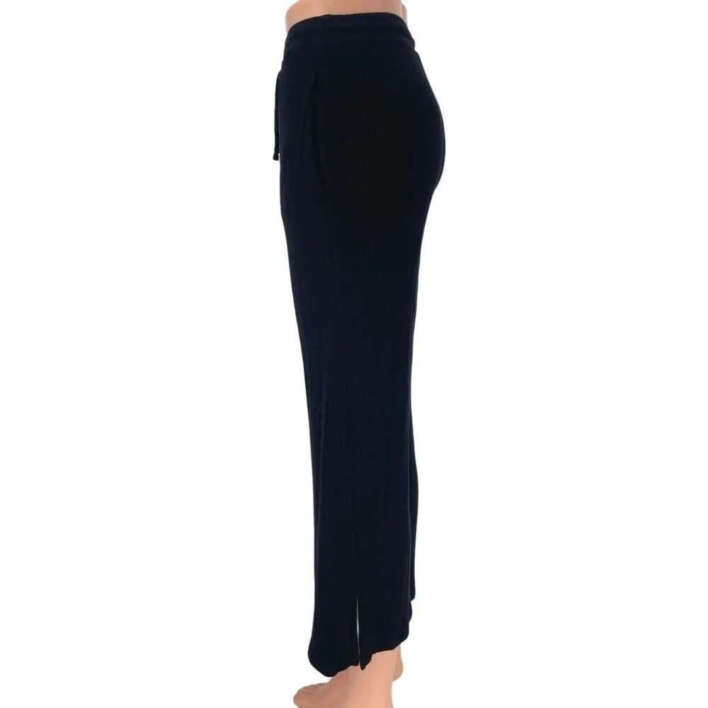 Aqua Black Ribbed Mid Rise Drawstring Cropped Relaxed Lounge Sweat Pants Size S - Image 3