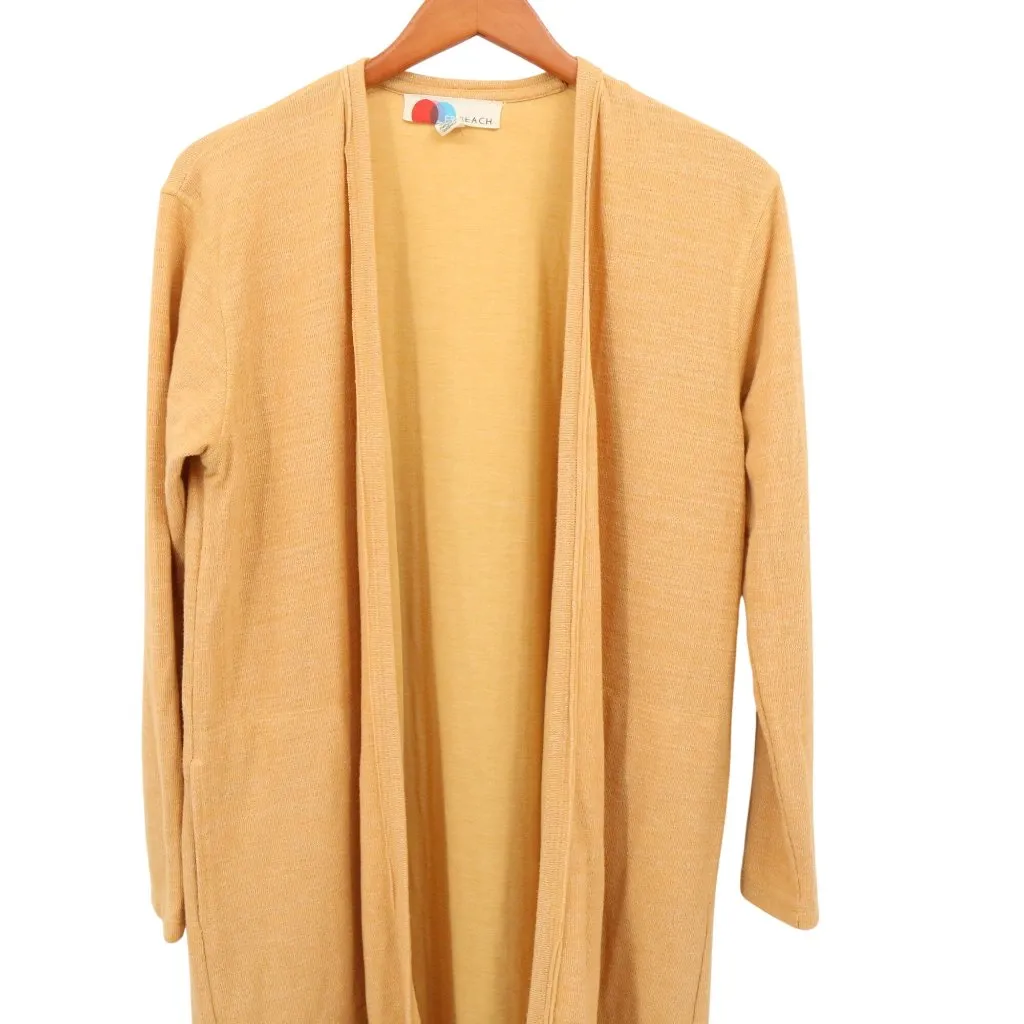 Free People Beach Bicoastal Long Knit Duster Cardigan Orange Yellow M - Image 2
