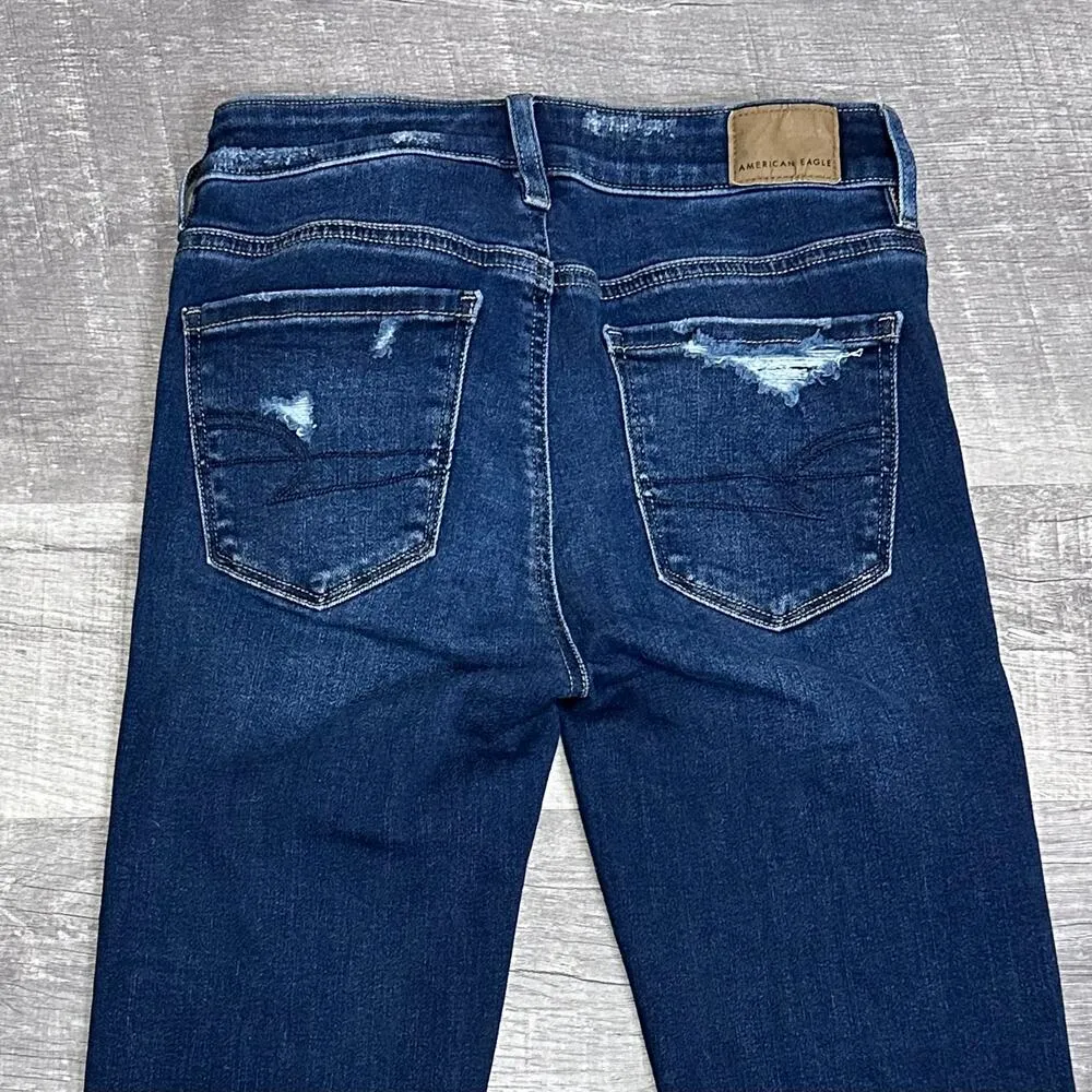 American Eagle AEO Dark Wash Jegging Jeans Womens 0 Reg High Rise Ripped Raw Hem - Image 5