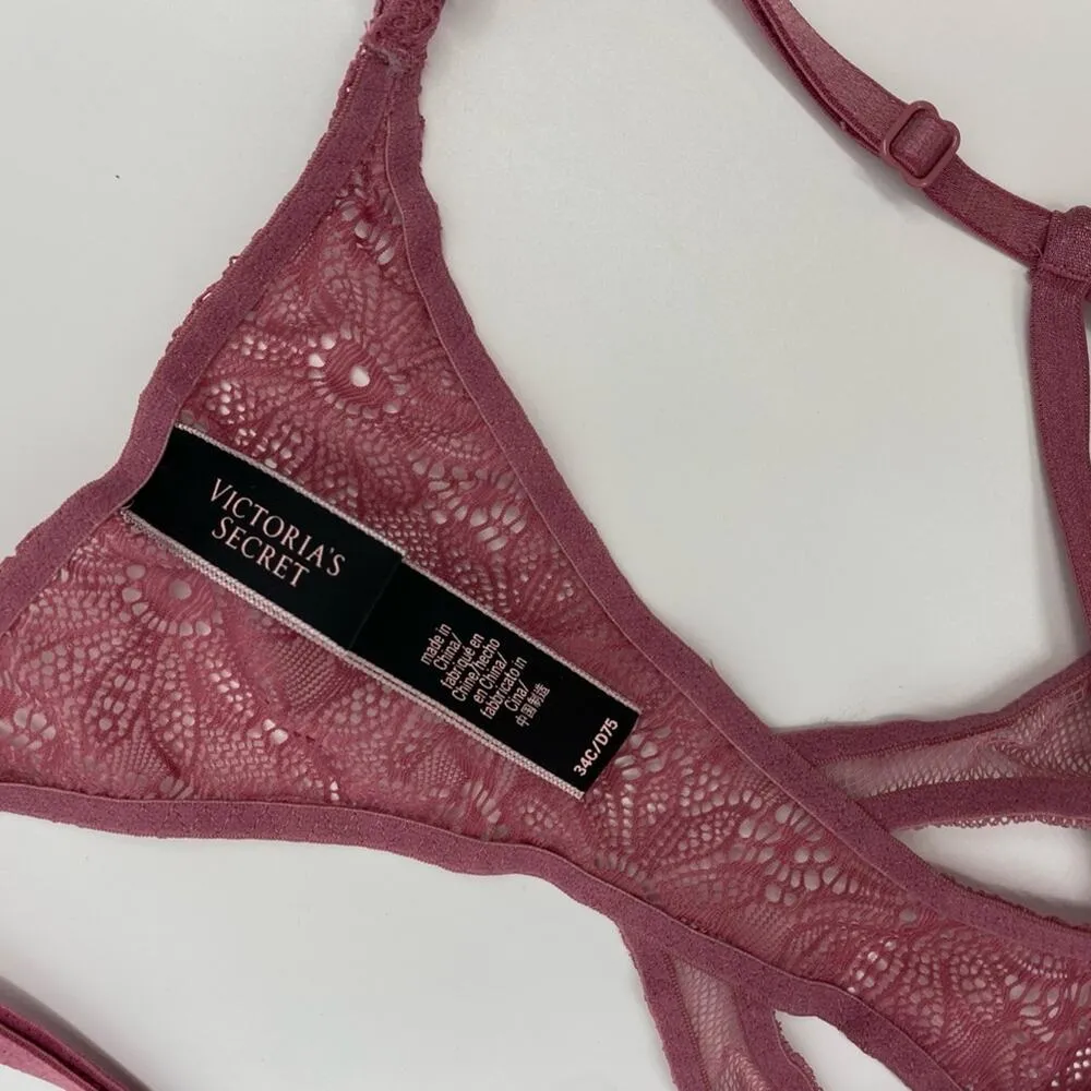 Victoria’s Secret Lingerie Pink Lace Lightly Lined Sheer Corset Top Size 34C - Image 4