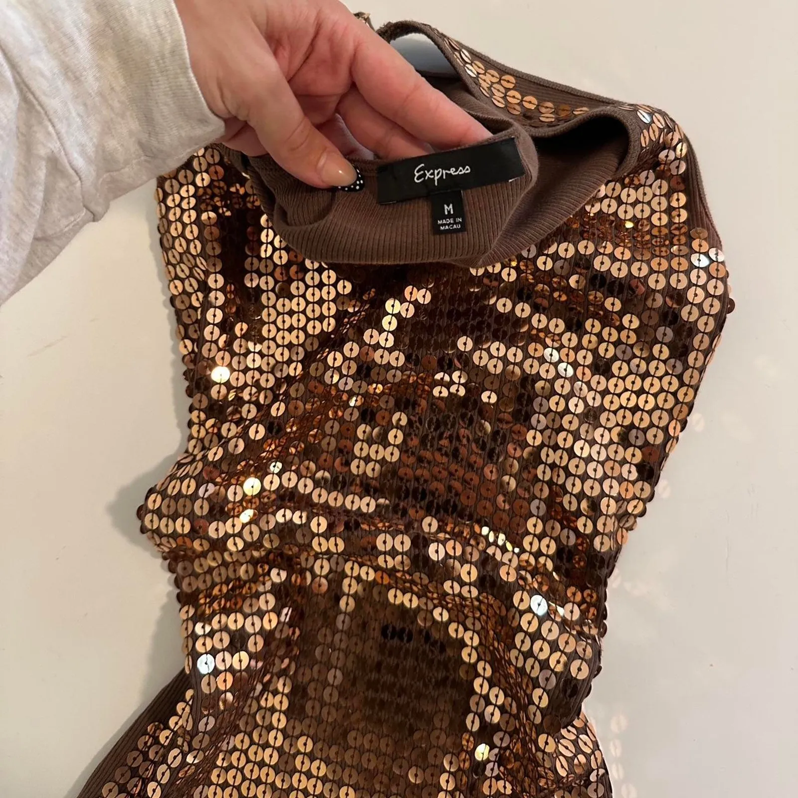 Y2k express sequin tank insane Brown Size M - Image 3