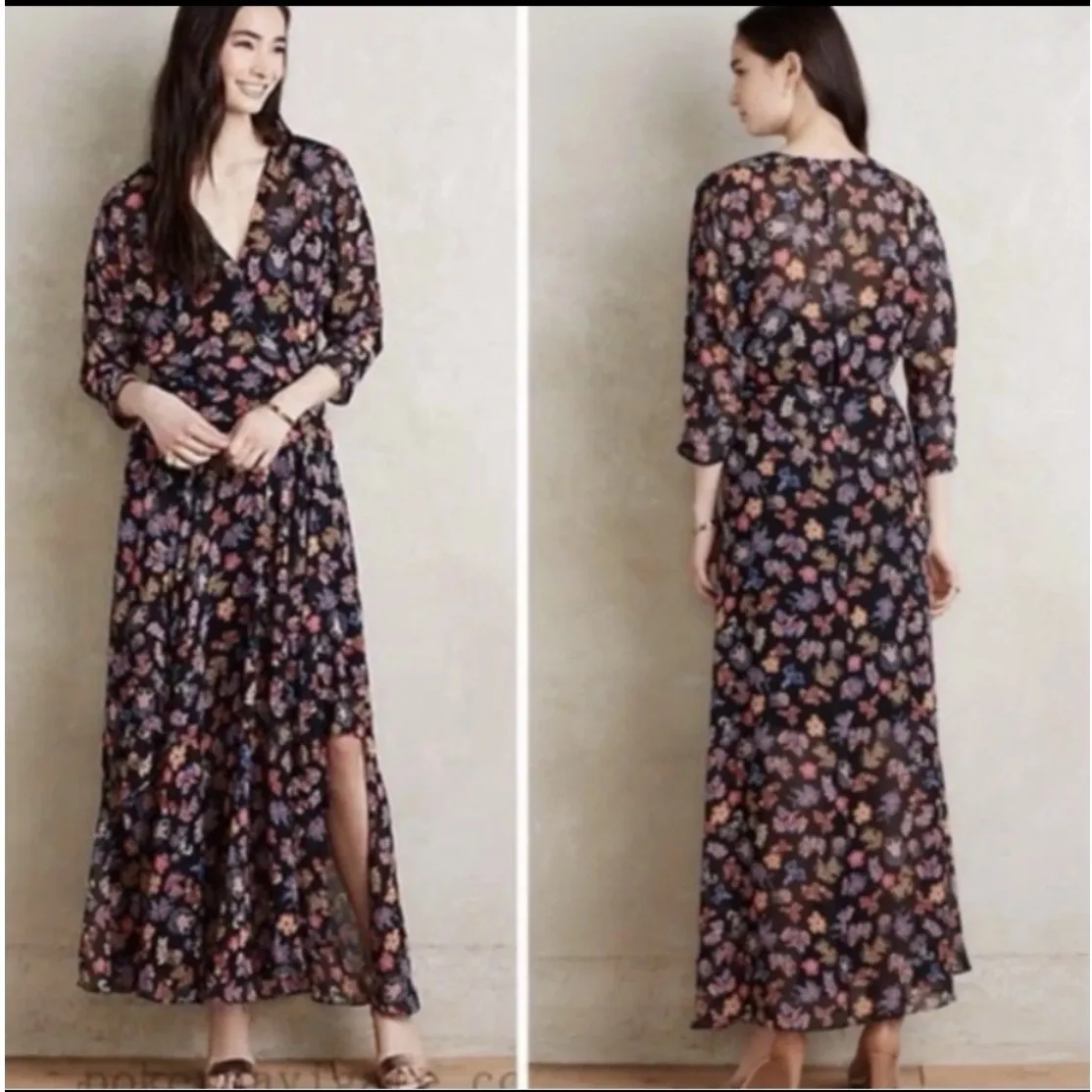 Anthro HD in Paris Maxi Dress Womens US 4 Sheer Floral Chiffon Cottage Peasant - Image 13