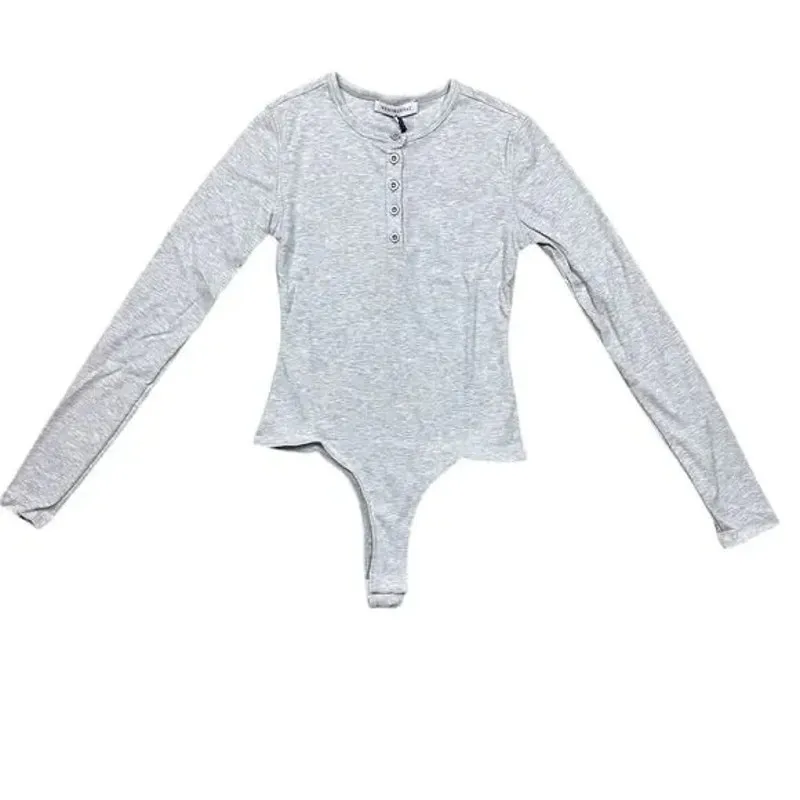 NWT Weworewhat Longsleeve Crewneck Henley Bodysuit Buttons XS Heather Grey #3550 - Image 14