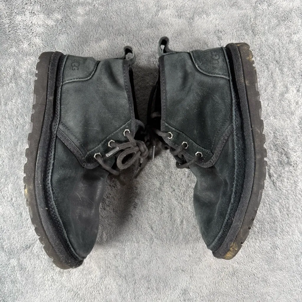 Women’s 7 UGG Neumel Lace Up Chukka Mid Boots Suede All Black Slip On - Image 3