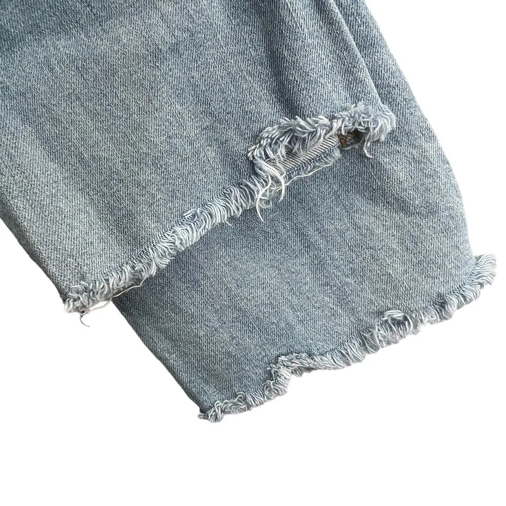 Everlane High Rise Cropped Distressed Jeans (Actual 28) Light Wash Frayed Hem - Image 8