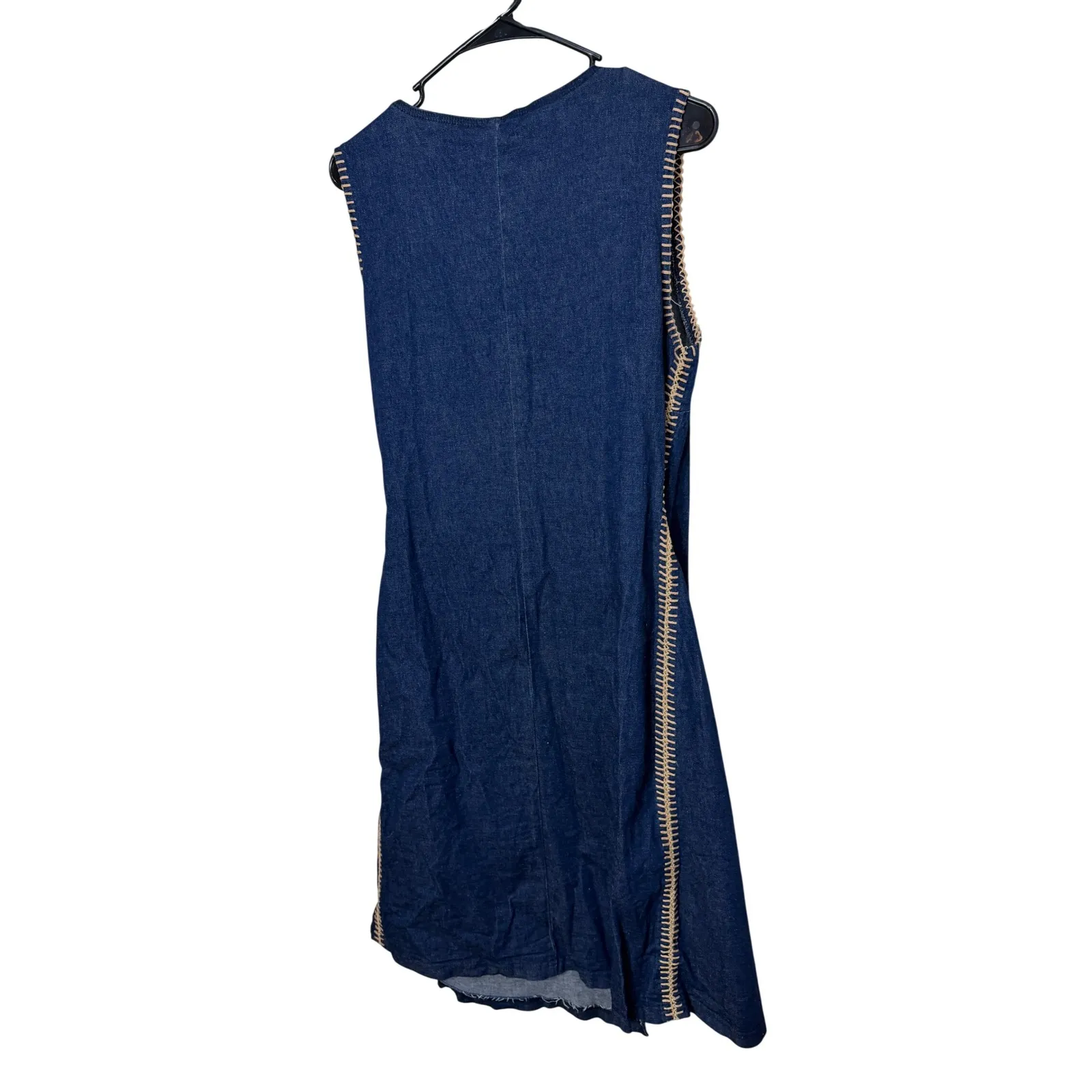Pa Pa's USA Women Denim Wrap Dress Sleeveless Midi Blue Tan Stitching Size M - Image 7