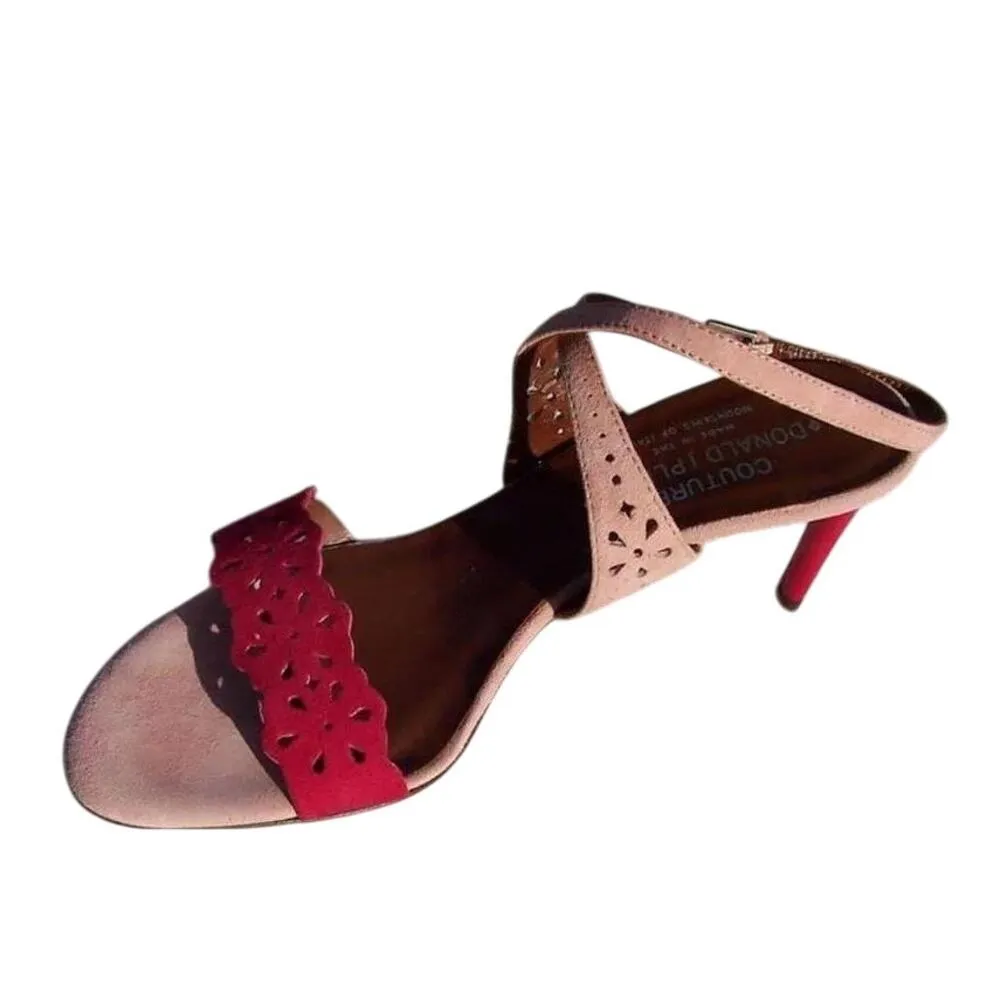 Donald Pliner Pink Light Fuchsia Couture Strappy Cut Outs Suede Shoe NWT $265 Size 7.5 - Image 5