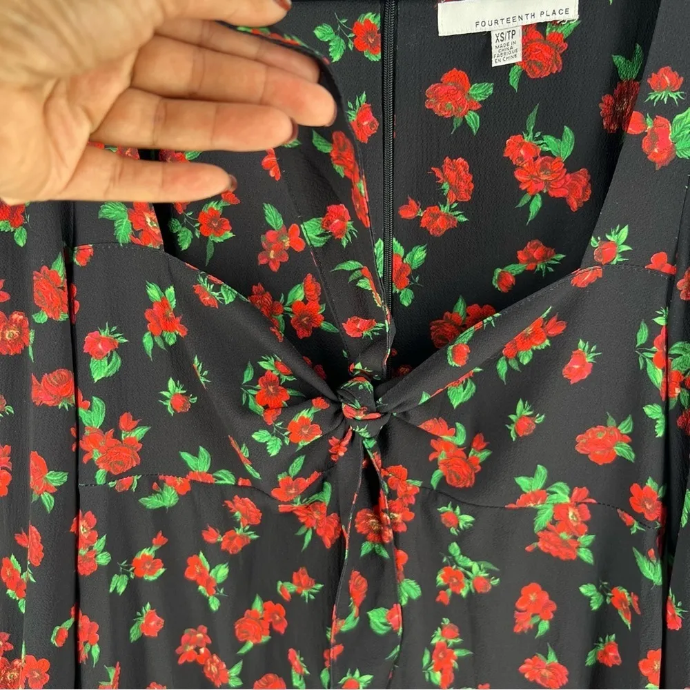 Fourteenth Place Romantic Floral‎ Sweatheart Puff Long Sleeve Tie Front Dress - Image 6