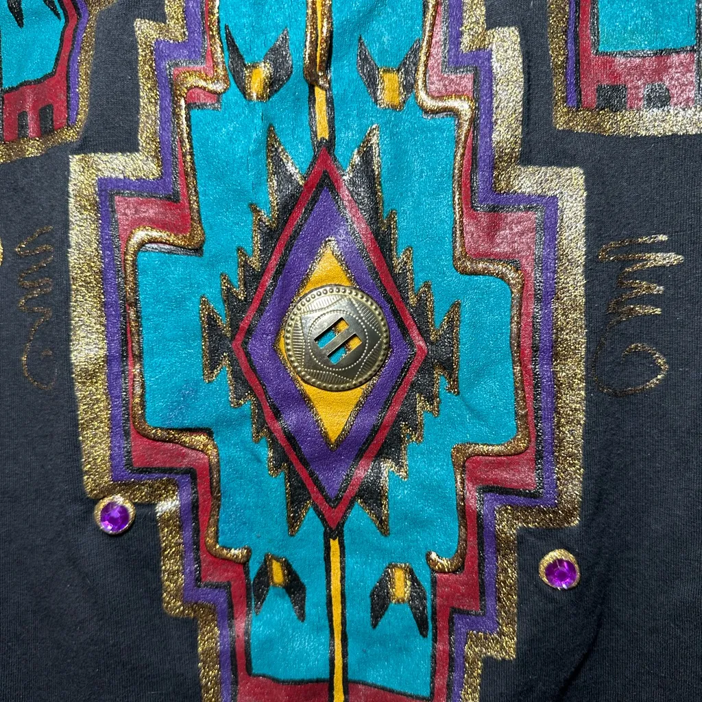 Vintage Handmade Embellished Boho Westerns Shirt by Sweet Blondie Ladies Size 1X Black - Image 3