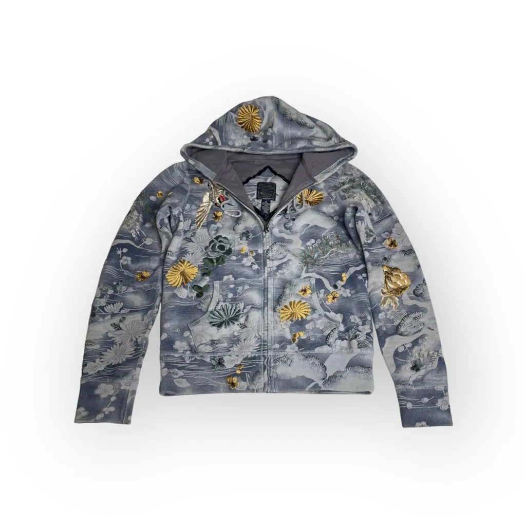 Rare: Y2K Lucky ⚘ Embroidered Asian Crane Zip Hoodie Sweatshirt ⚘ Cloud Blue ⚘ S - Image 14