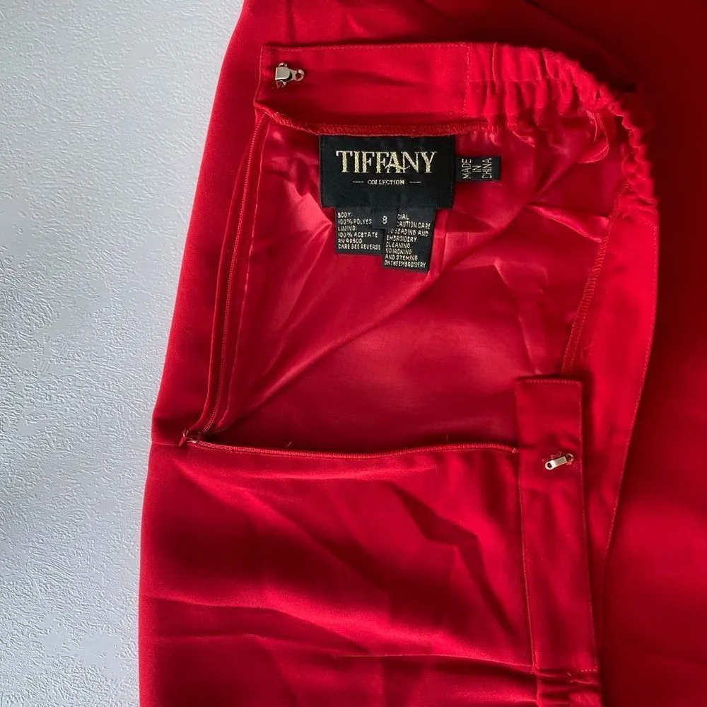 Tiffany Collection Red Midi Skirt Size 8 Vintage Classic High Waist Pencil Skirt - Image 6