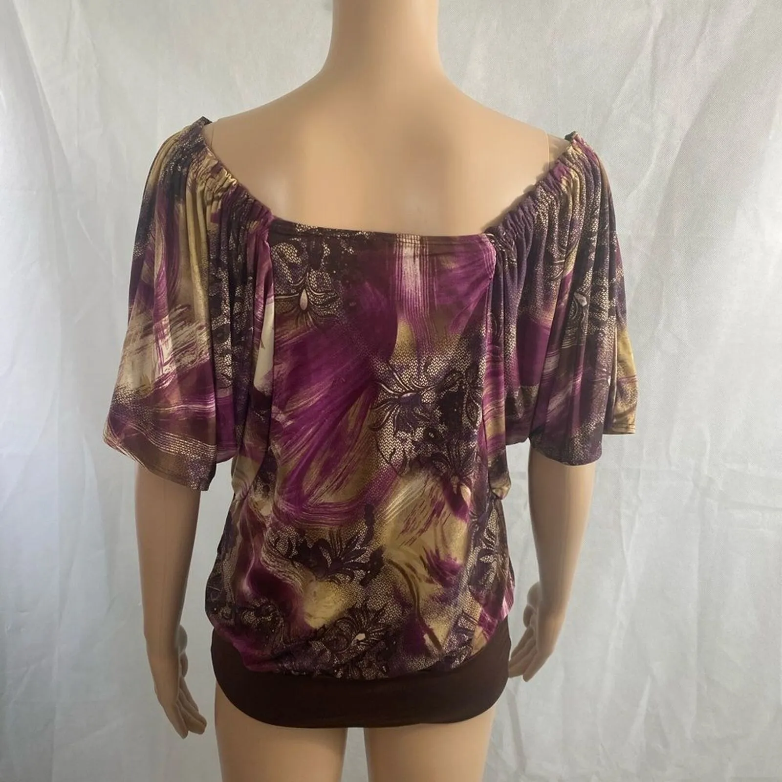Charlotte Russe‎ Floral size small Blouse purple black beige short sleeve Y2K - Image 4
