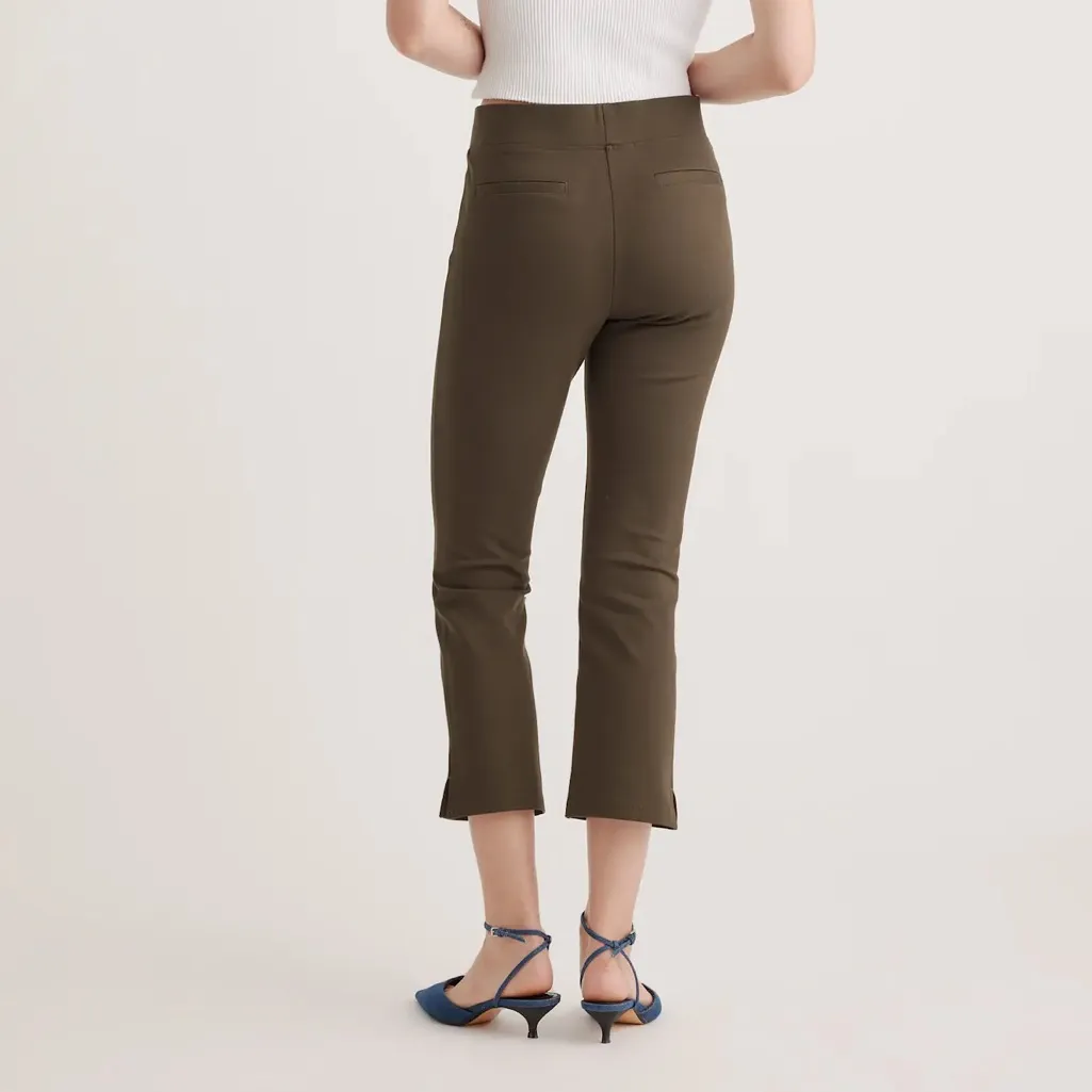 Quince Ultra Stretch Ponte Kick Flare Pants Olive Green Small Crop Slim Pant - Image 2