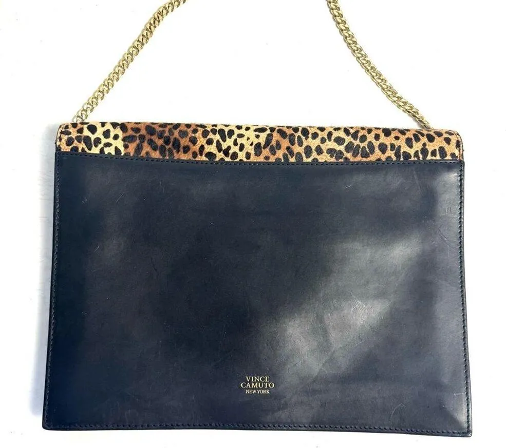 Vince Camuto Black Leopard Print Leather Shoulder Bag Clutch - Image 3