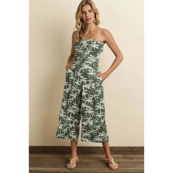 Boutique Dress Forum Green Palm Floral Wide Leg Jumpsuit L - Image 10