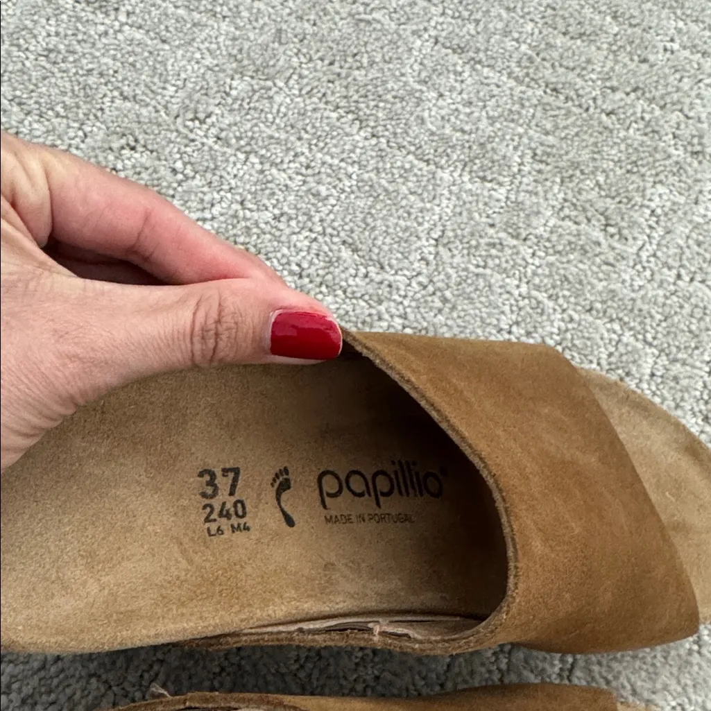 EUC Papillio by Birkenstock Namica Sandals Wedge tan suede cork sandal Brown Size 6 - Image 7