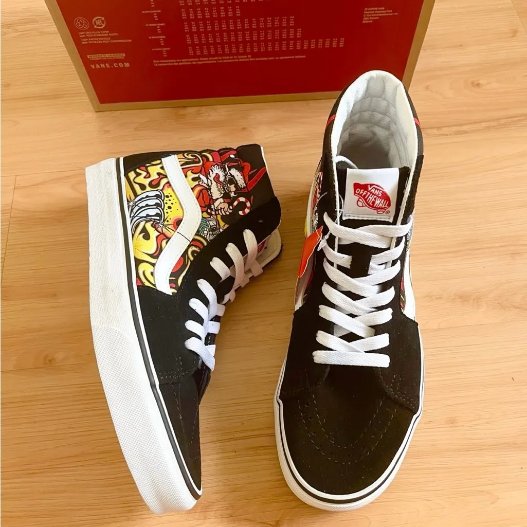 Vans Sk8-Hi Santa Flame Black Skate Shoes Women 8.5 US Mens 7.0 US - Image 5